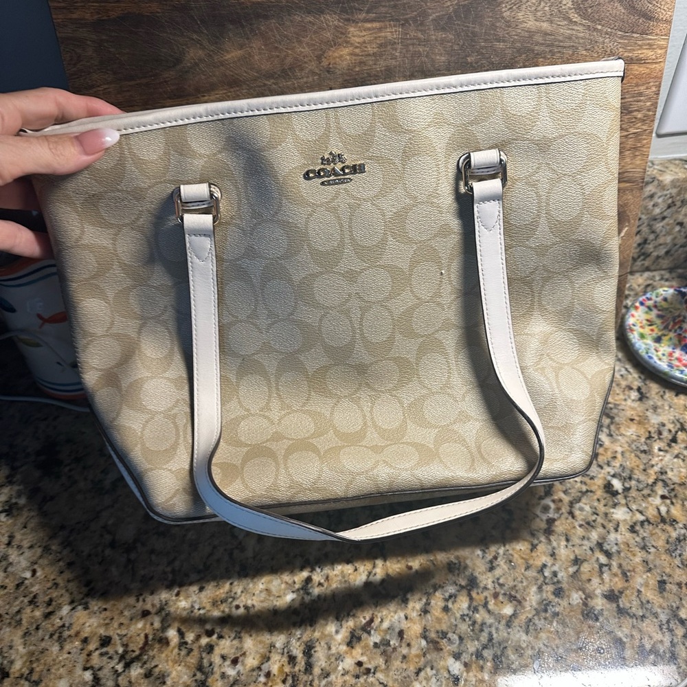Coach Cream Tote Bag with Signature Monogram